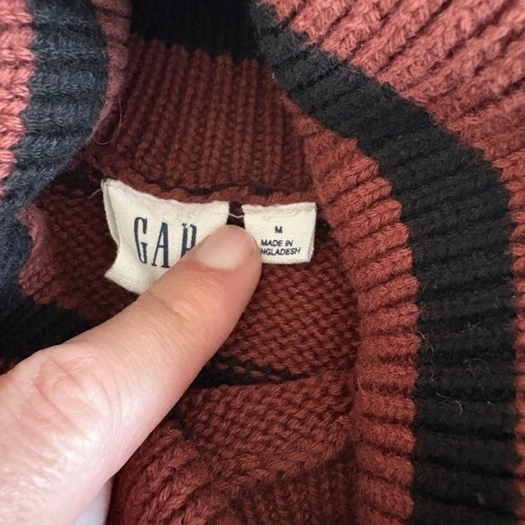 Gap 24/7 Split-Hem Stripe Turtleneck Sweater Women's M Burgandy‎ Black Chunky - Picture 6 of 9
